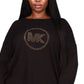 Michael Kors Women's Rhinestone Logo Waffle Knit T-Shirt Black Size 2X
