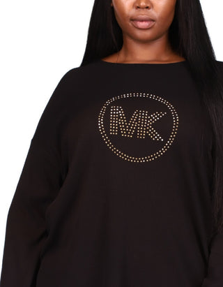 Michael Kors Women's Rhinestone Logo Waffle Knit T-Shirt Black