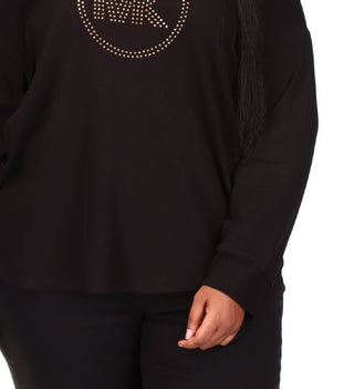 Michael Kors Women's Rhinestone Logo Waffle Knit T-Shirt Black