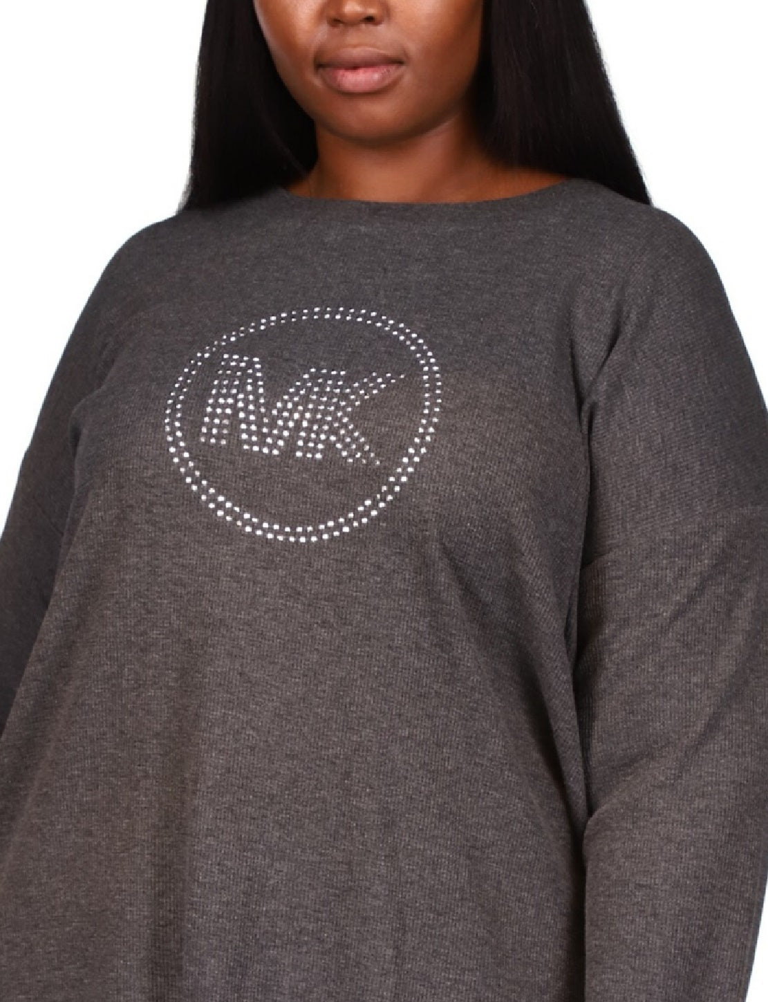 Michael Kors Women's Rhinestone Logo Waffle Knit T-Shirt Gray Size 3X