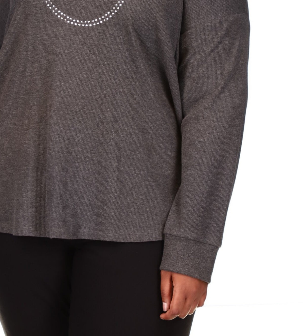 Michael Kors Women's Rhinestone Logo Waffle Knit T-Shirt Gray Size 3X