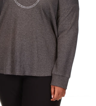 Michael Kors Women's Rhinestone Logo Waffle Knit T-Shirt Gray Size 3X