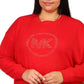 Michael Kors Women's Rhinestone Logo Waffle Knit T-Shirt Red Size 2X
