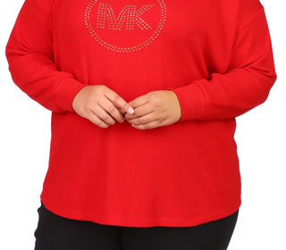 Michael Kors Women's Rhinestone Logo Waffle Knit T-Shirt Red Size 4X