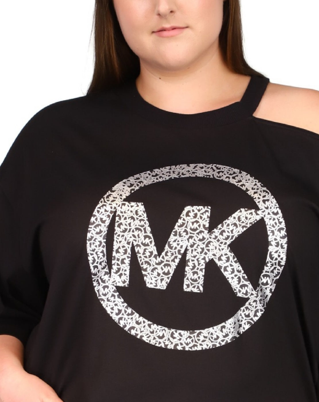 Michael Kors Women's Cotton Cold Shoulder Logo Print T-Shirt Black Size 3X