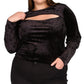 Michael Kors Women's Cutout Long Sleeve Velvet Top Black Size 3X