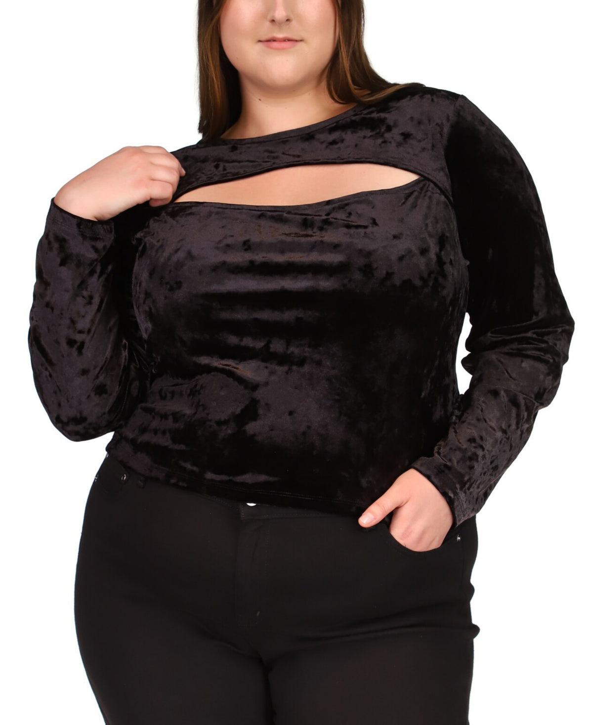 Michael Kors Women's Cutout Long Sleeve Velvet Top Black Size 3X