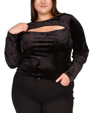 Michael Kors Women's Cutout Long Sleeve Velvet Top Black Size 3X