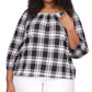 Michael Kors Women's Buffalo Check Peasant Top White Size 3X