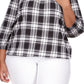 Michael Kors Women's Buffalo Check Peasant Top White Size 3X