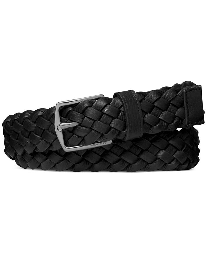 Michael Kors Men's Braided Leather Dress Belt Black Size 34