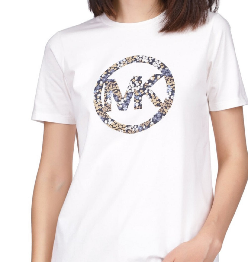Michael Kors Women's Short Sleeve Floral Circle T-Shirt White Size Petite Medium