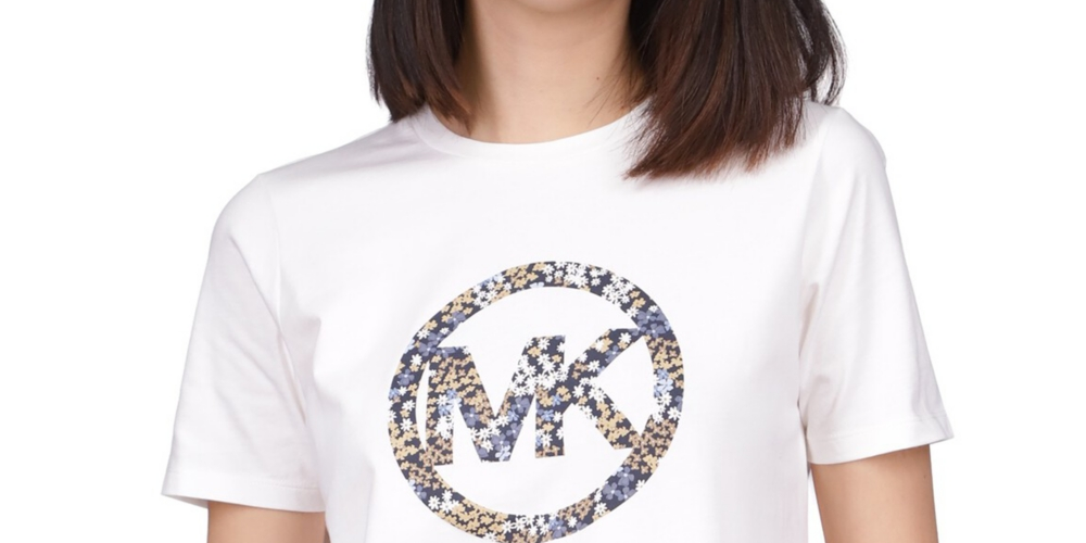 Michael Kors Women's Short Sleeve Floral Circle T-Shirt White Size Petite Large