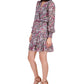 Michael Kors Women's Smocked Ruffled Pullover Lined Floral Long Sleeve Surplice Neckline Short Party Faux Wrap Dress Black Size Medium