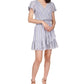 Michael Kors Women's Short Sleeve Striped Faux Wrap Dress Blue