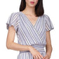 Michael Kors Women's Short Sleeve Striped Faux Wrap Dress Blue