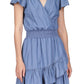 Michael Kors Women's Smocked Wrap Dress Blue Size Medium