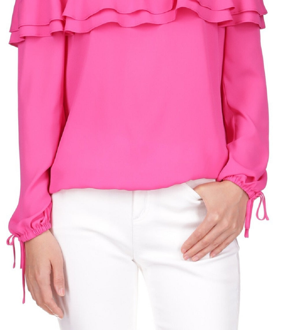 Michael Kors Women's Ruffled Off The Shoulder Peasant Top Pink Size X-Small