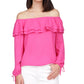 Michael Kors Women's Ruffled Off The Shoulder Peasant Top Pink Size X-Small