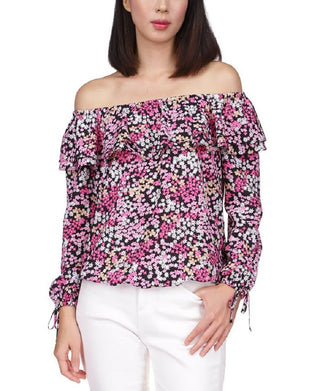 Michael Kors Women's Floral Peasant Top Pink Size Small
