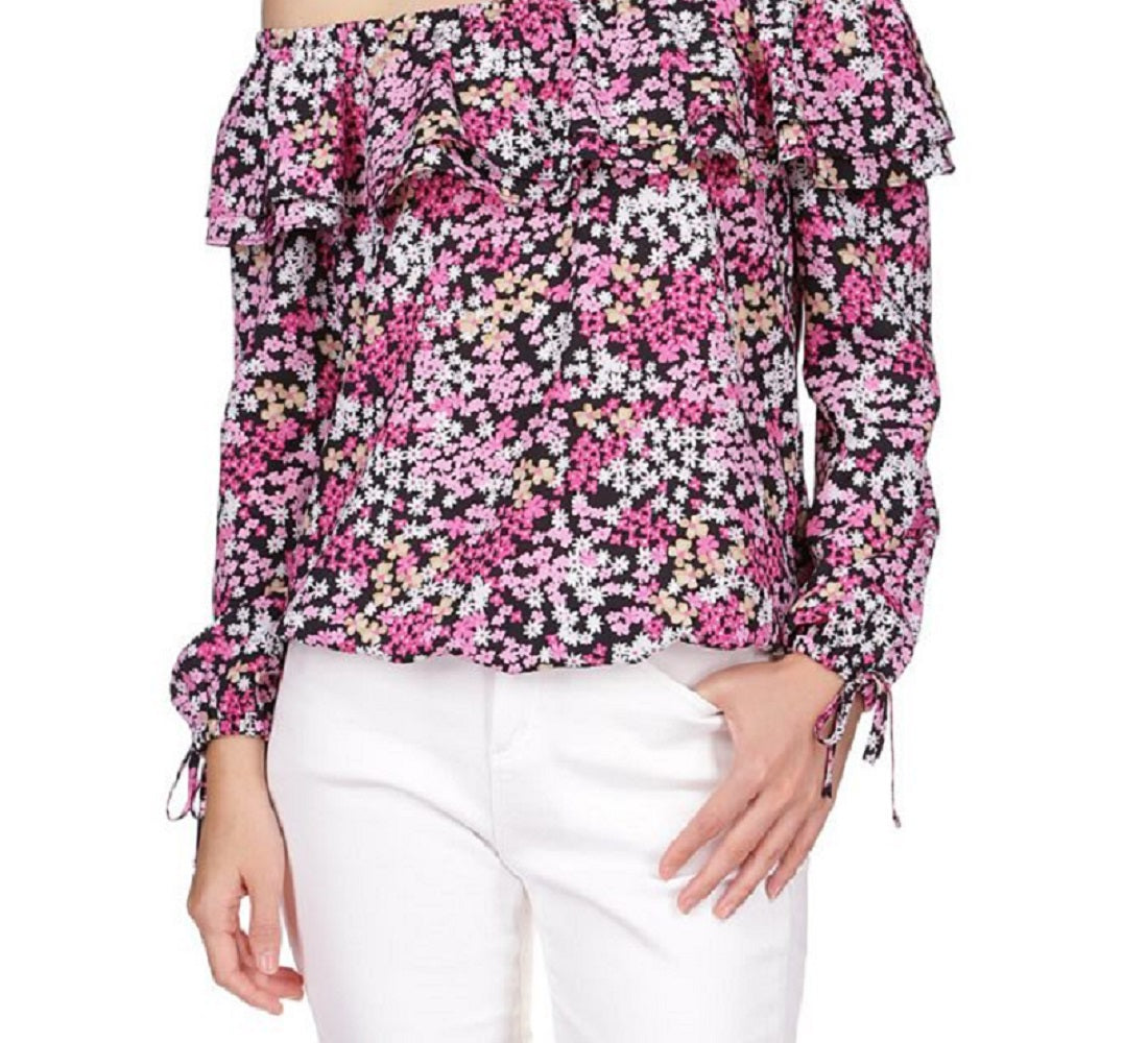Michael Kors Women's Floral Peasant Top Pink Size Small