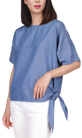 Michael Kors Women's Side Tie Top Blue Size Small