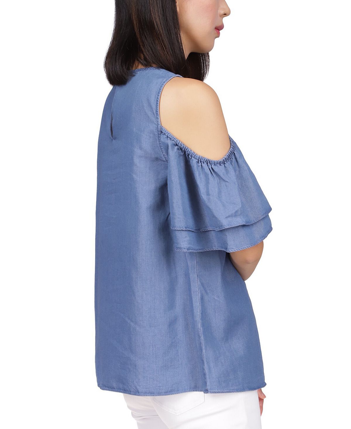 Michael Kors Women's Tiered Sleeve Cold Shoulder Top Blue