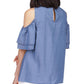 Michael Kors Women's Tiered Sleeve Cold Shoulder Top Blue Size X-Large