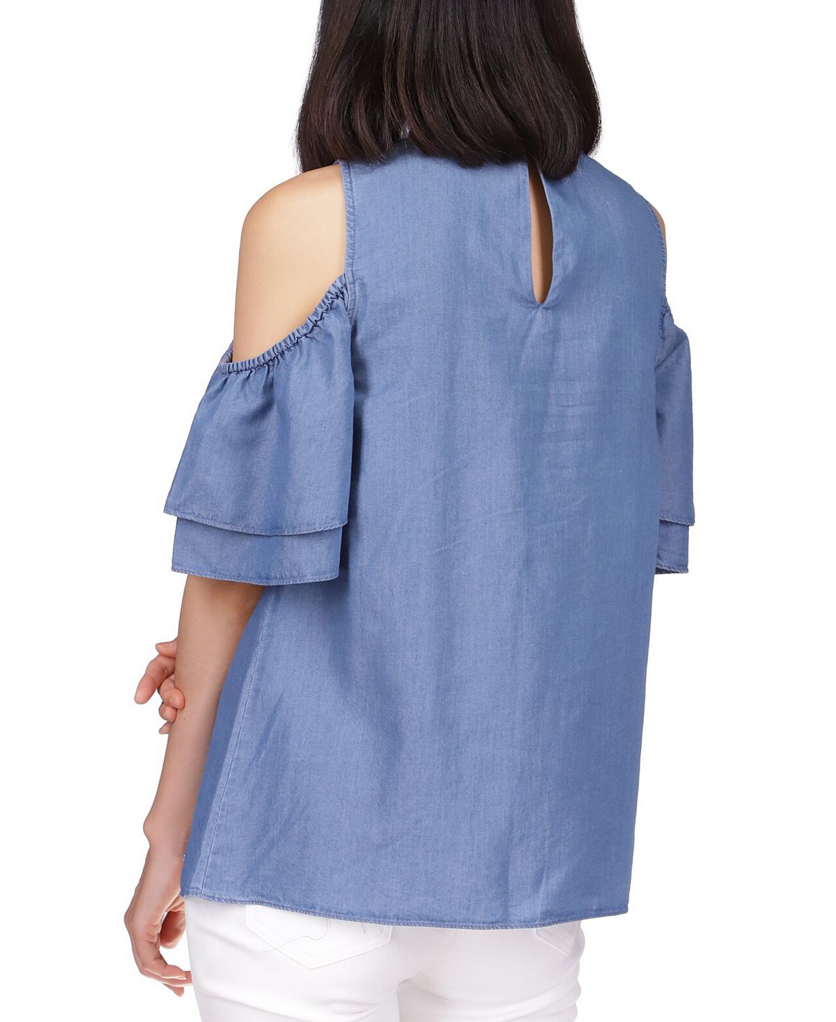 Michael Kors Women's Tiered Sleeve Cold Shoulder Top Blue Size X-Large