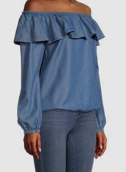 Michael Kors Women's Off The Shoulder Ruffle Top Blue