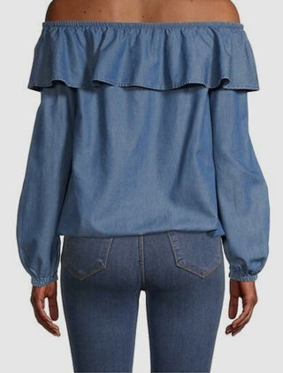 Michael Kors Women's Off The Shoulder Ruffle Top Blue