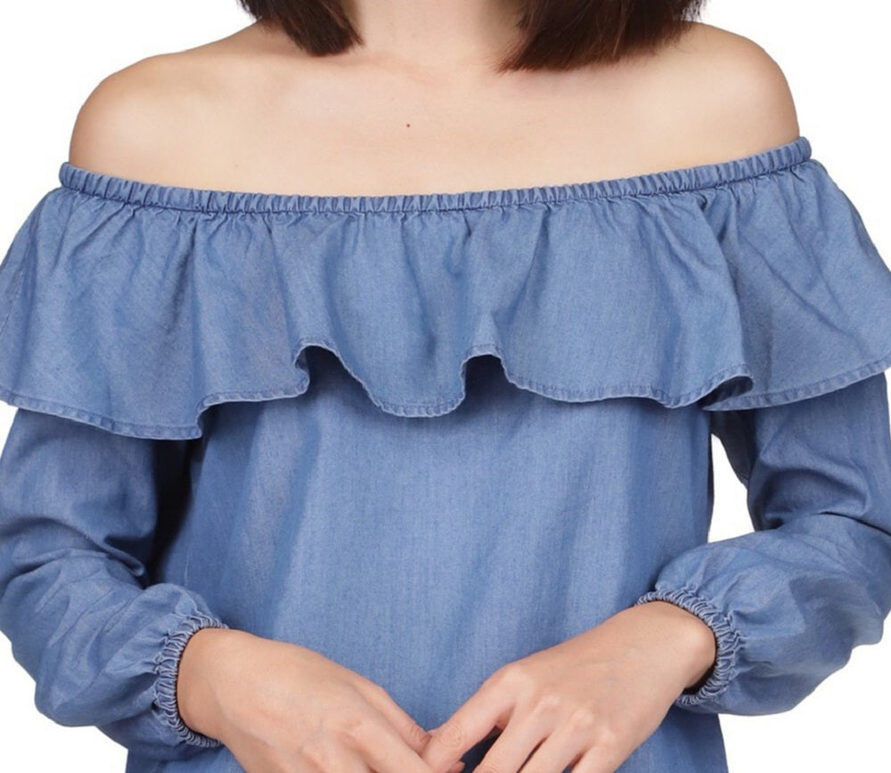 Michael Kors Women's Off The Shoulder Ruffle Top Blue