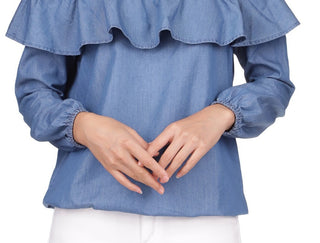 Michael Kors Women's Off The Shoulder Ruffle Top Blue