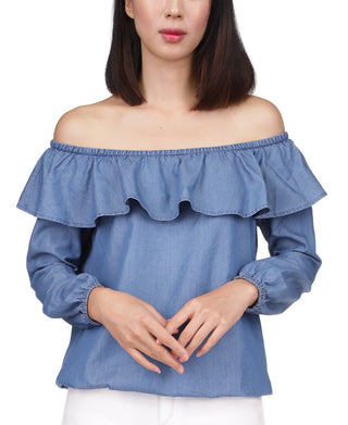 Michael Kors Women's Off The Shoulder Ruffle Top Blue