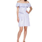 Michael Kors Women's Seersucker Off the Shoulder Dress Blue Size Small