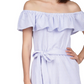 Michael Kors Women's Seersucker Off the Shoulder Dress Blue Size Small