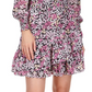 Michael Kors Women's Smocked Ruffled Sheer Tiered Skirt Lined Floral Long Sleeve Surplice Neckline Short Party Faux Wrap Dress Red Size Petite Large