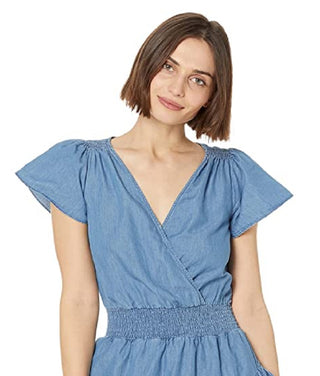 Michael Kors Women's Tiered Faux Wrap Fit & Flare Dress Blue Size Petite Large
