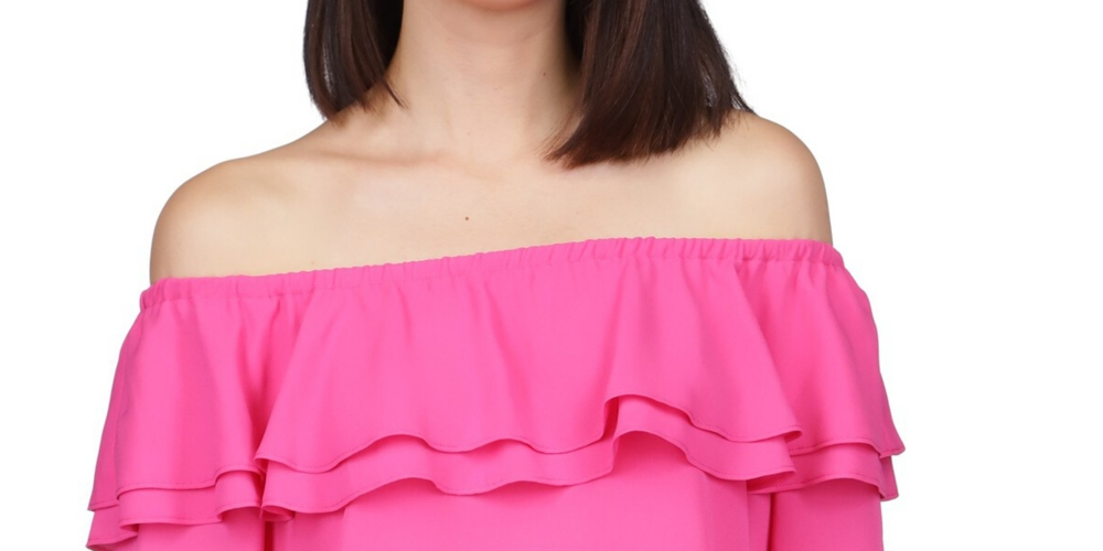 Michael Kors Women's Petite Ruffled Off The Shoulder Top Pink Size 4Petite
