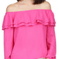 Michael Kors Women's Ruffled Off The Shoulder Top Pink Size Petite Large
