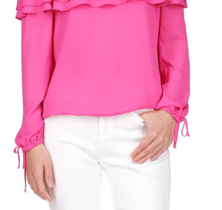 Michael Kors Women's Ruffled Off The Shoulder Top Pink Size Petite Large