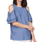 Michael Kors Women's Off The Shoulder Ruffle Top Blue