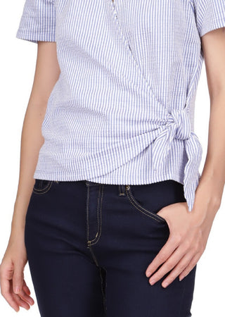 Michael Kors Women's Short Sleeve Wrap Top Blue Size Petite Large