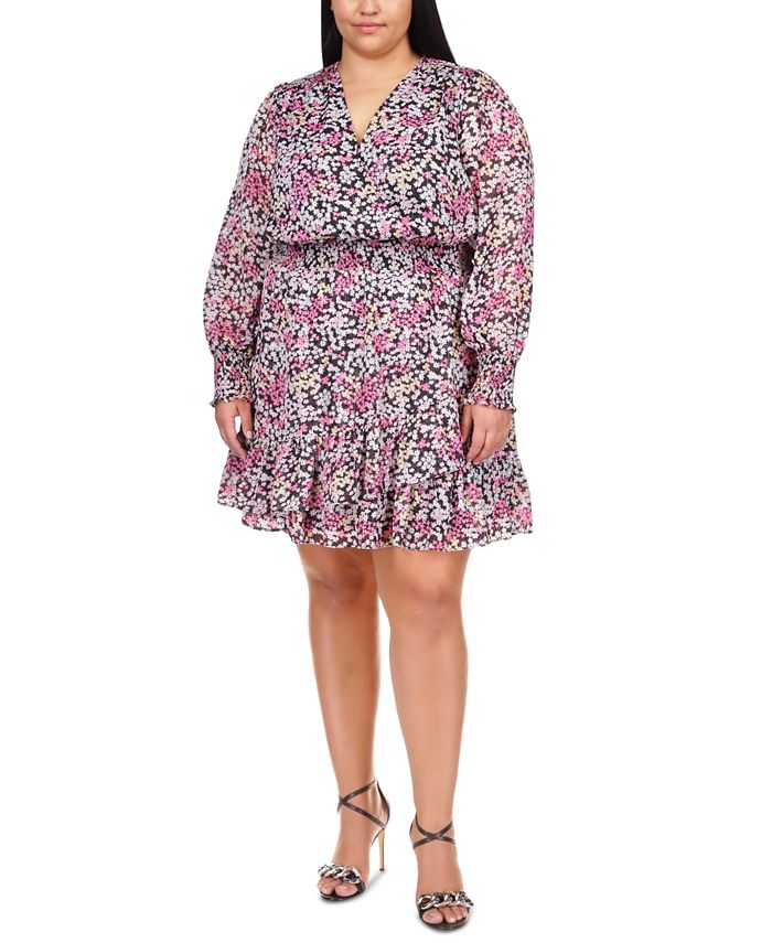 Michael Kors Women's Julia Floral Print Ruffled Dress Pink