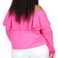Michael Kors Women's Ruffle Off The Shoulder Peasant Blouse Pink Size 2X