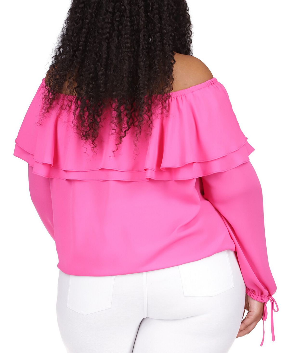 Michael Kors Women's Ruffle Off The Shoulder Peasant Blouse Pink Size 2X