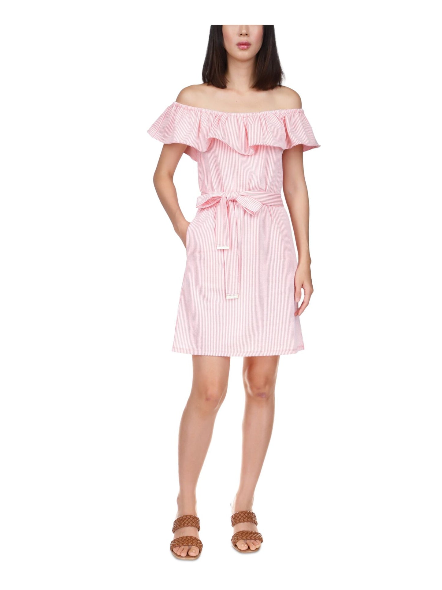 Michael Kors Women's Belted Short Mini Dress Pink Size Small