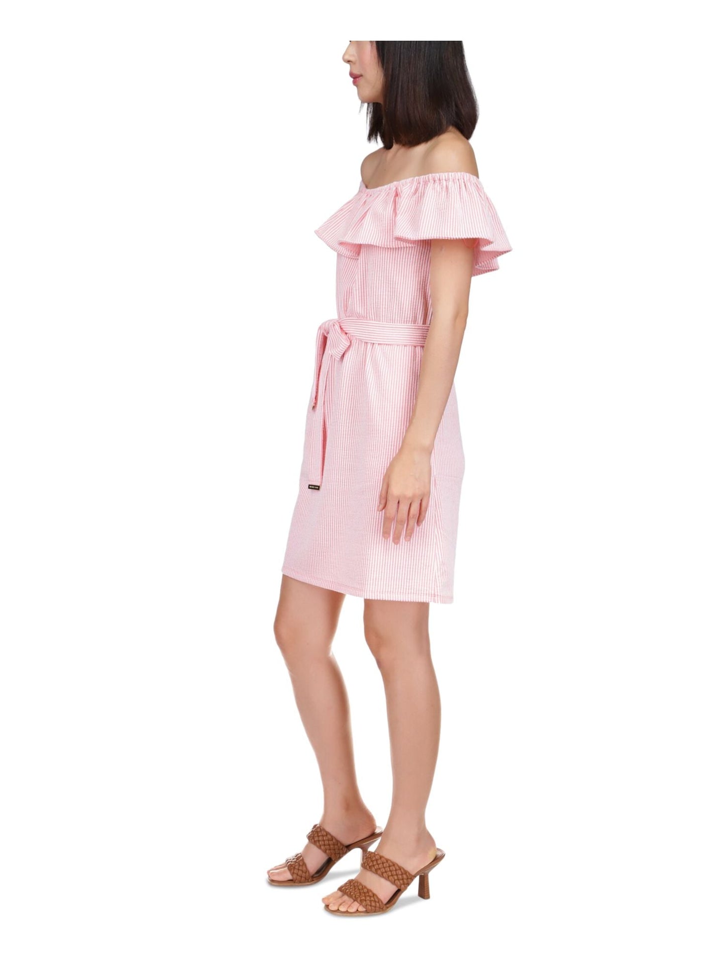 Michael Kors Women's Belted Short Mini Dress Pink Size Small
