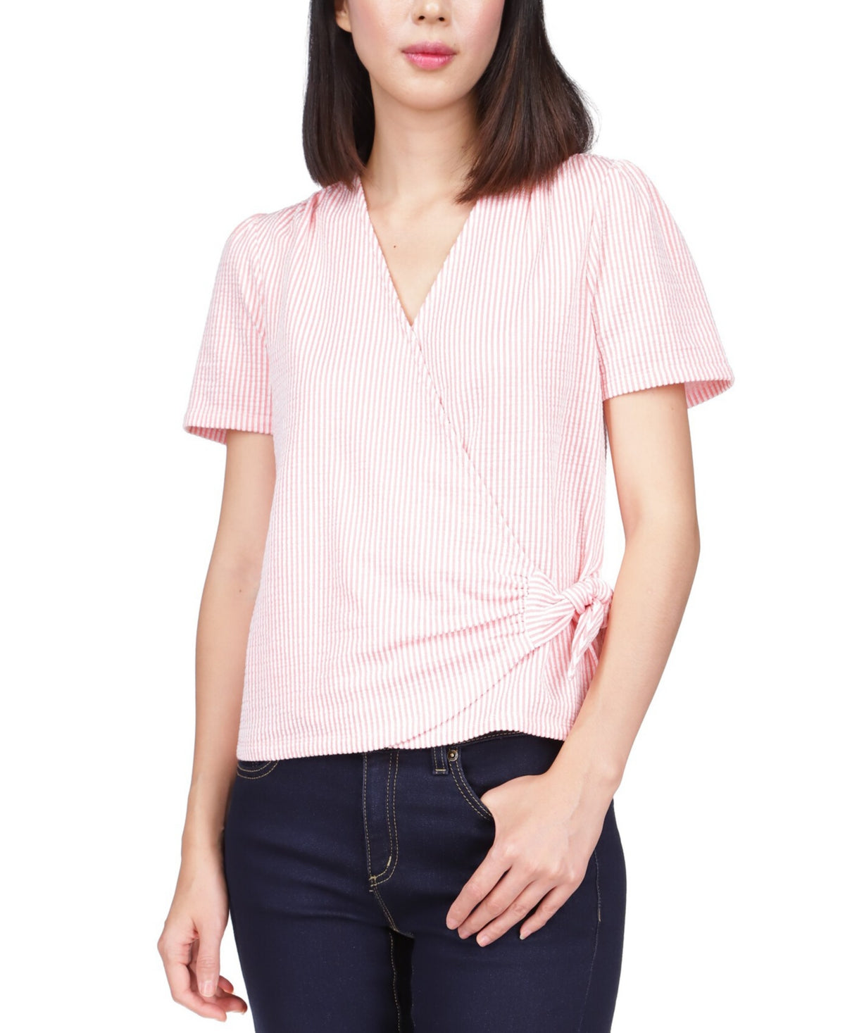 Michael Kors Women's Short Sleeve Wrap Top Pink Size X-Large