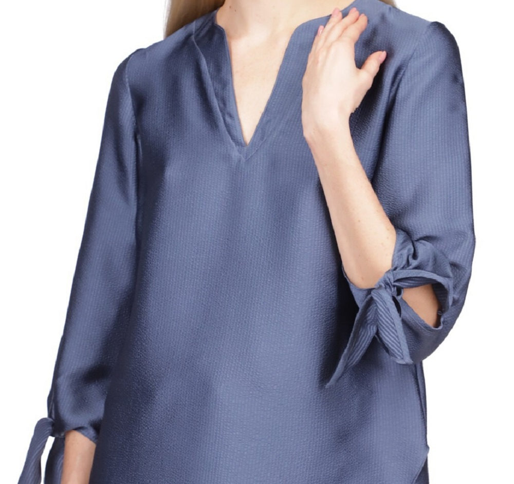 Michael Kors Women's Solid Satin Tie Top Blue Size X-Large